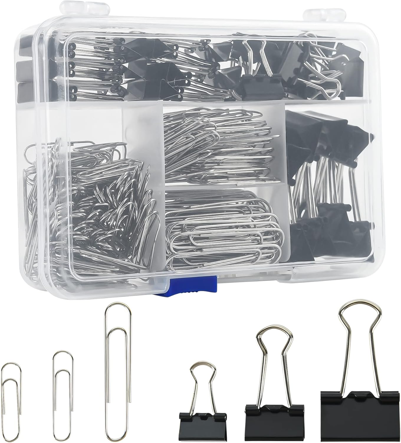 Binder Storage Box - 340pcs Binder Clips & Paper Clips
