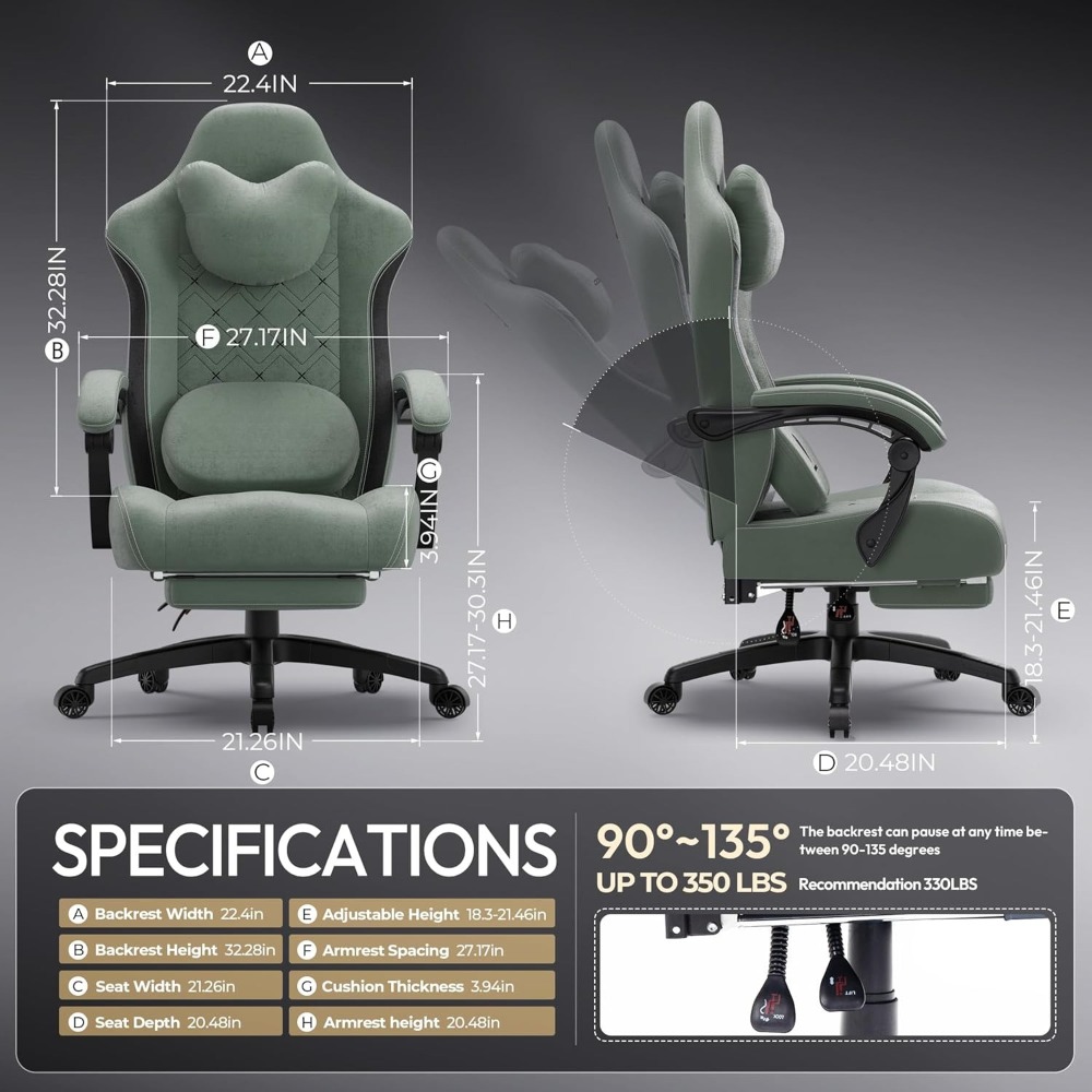 Office Furniture Commercial - Big and Tall Fabric Gaming Chair
